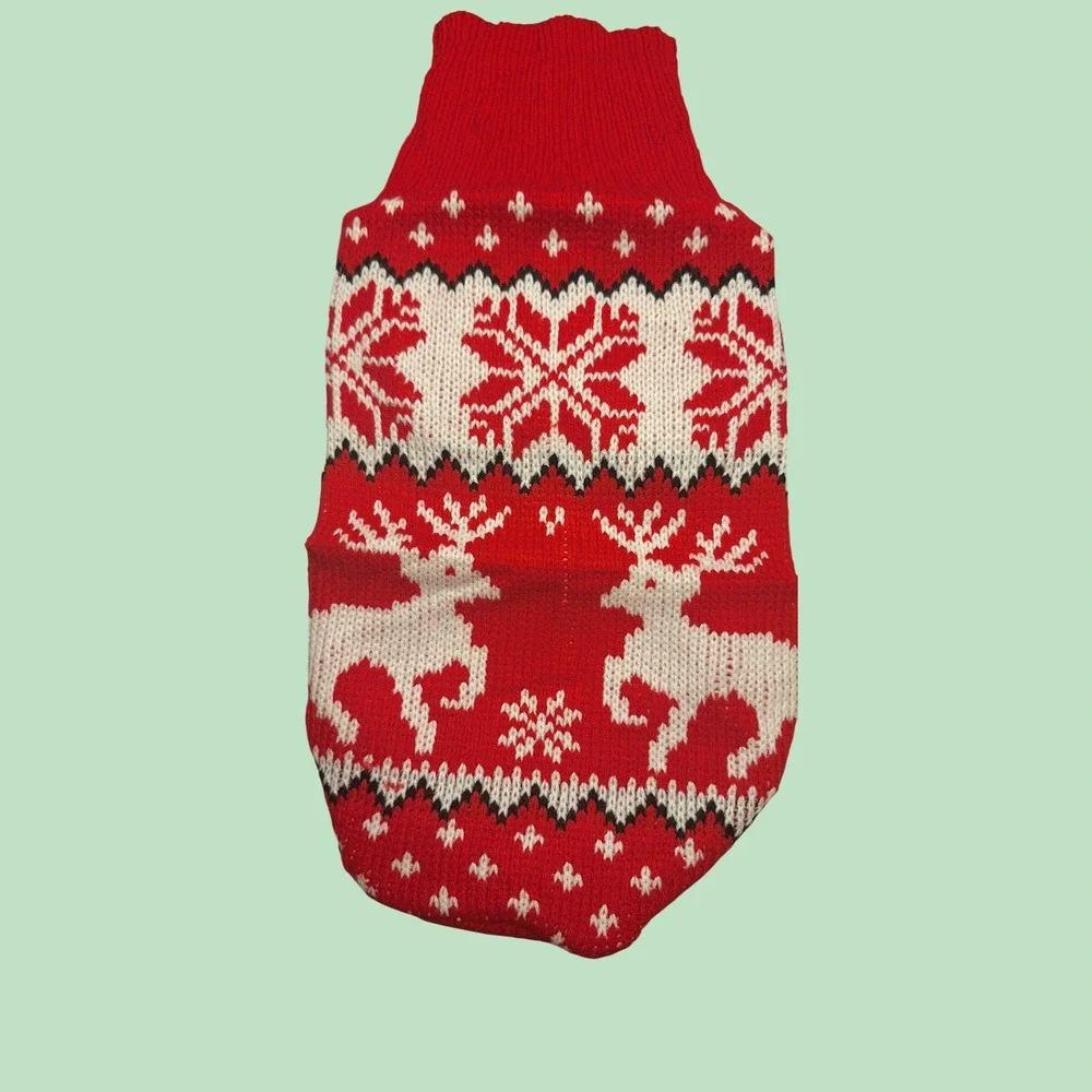 Red Fair Isle Reindeer Snowflake Knit Pet Dog Sweater Small Holiday Festive